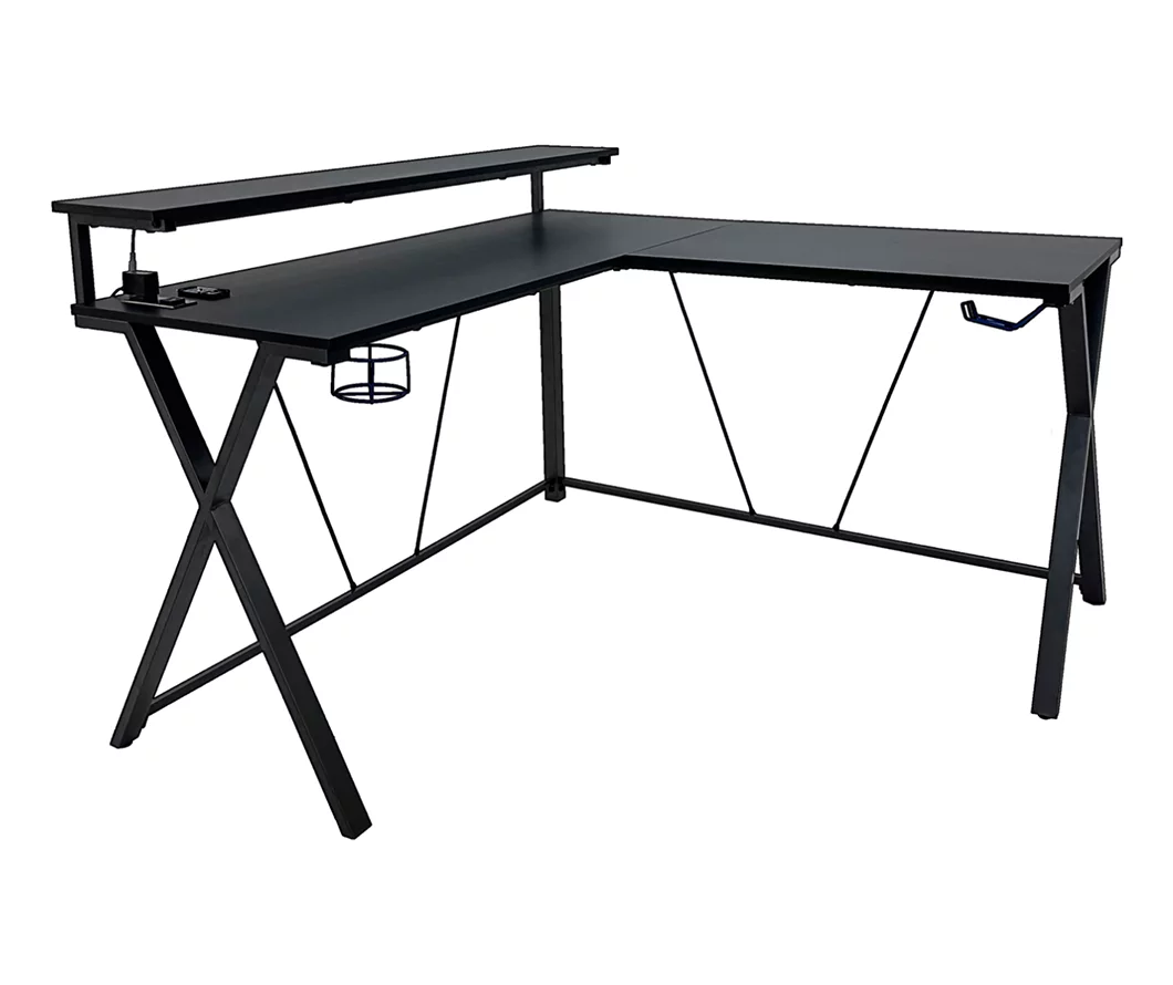 PTI HD Black L-Shaped LED Gaming Desk