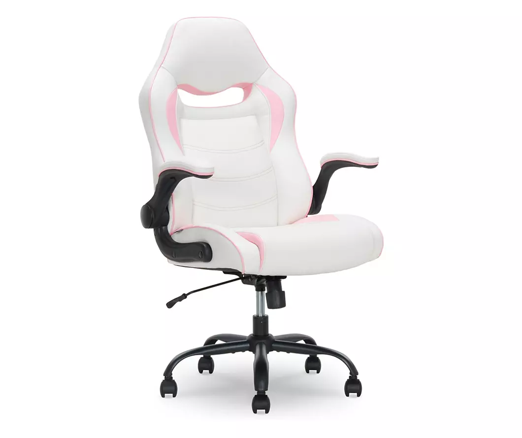 White & Pink Faux Leather Gaming Chair