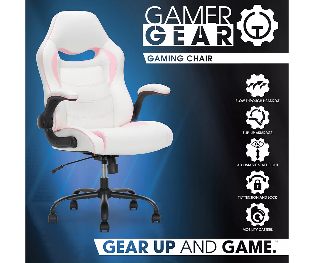 White & Pink Faux Leather Gaming Chair