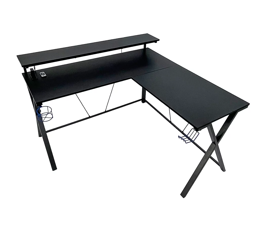 PTI HD Black L-Shaped LED Gaming Desk