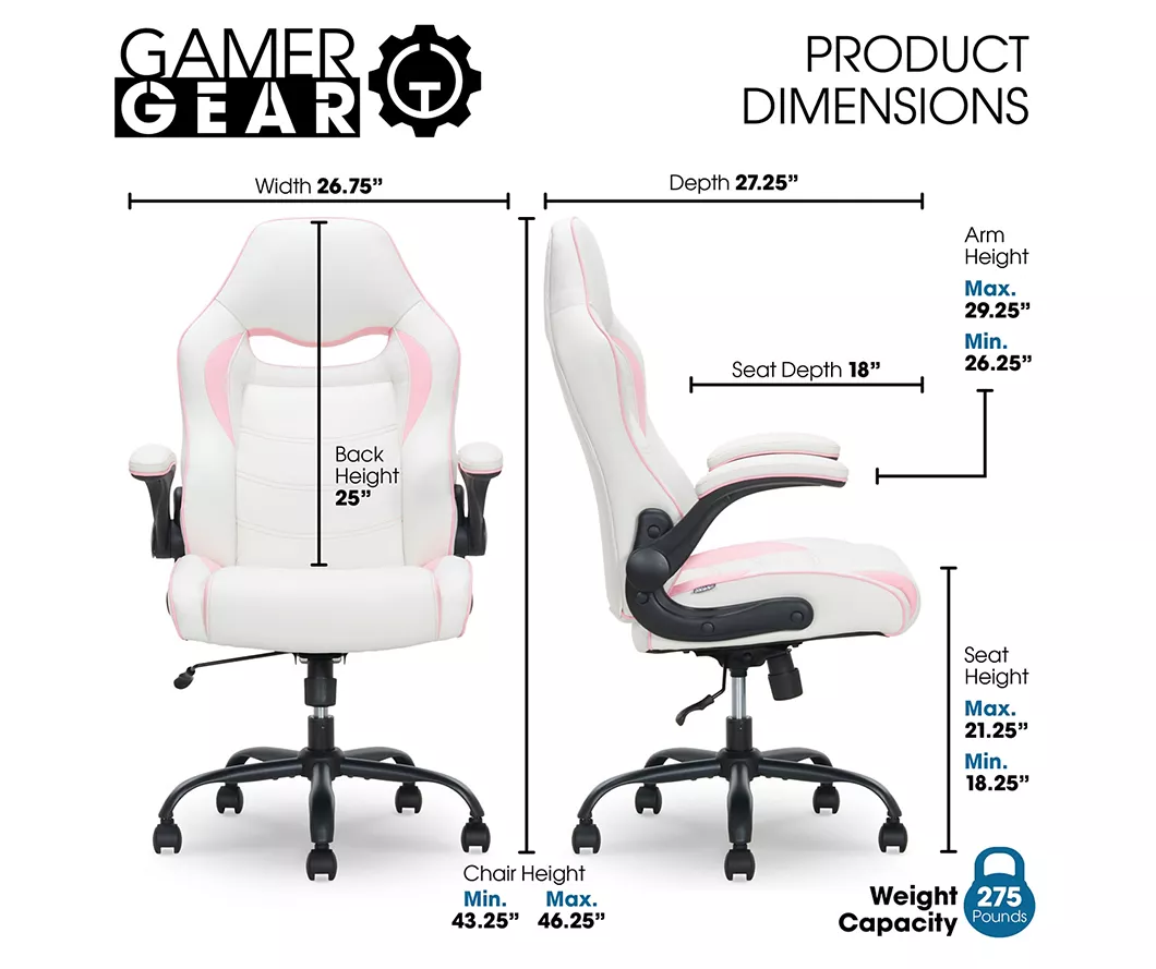 White & Pink Faux Leather Gaming Chair